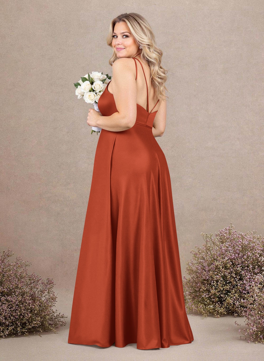 Classic Scoop Neck A-Line Floor-Length Satin Bridesmaid Dresses, product image 147
