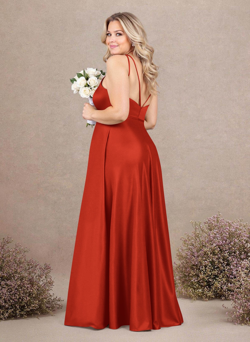 Classic Scoop Neck A-Line Floor-Length Satin Bridesmaid Dresses, product image 245