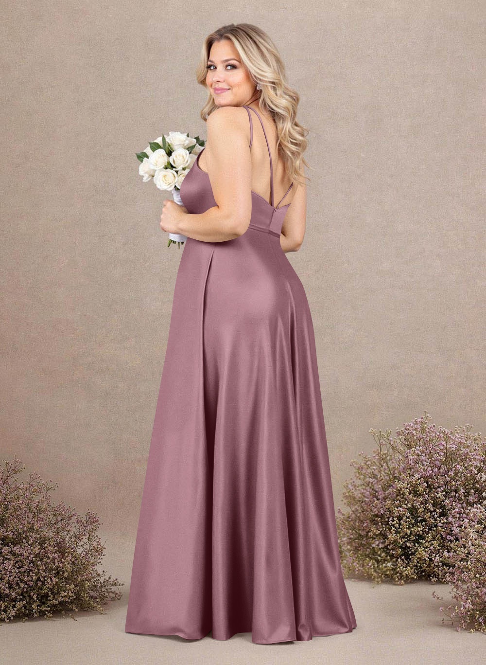 Classic Scoop Neck A-Line Floor-Length Satin Bridesmaid Dresses, product image 223