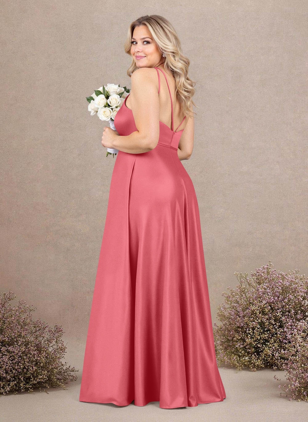 Classic Scoop Neck A-Line Floor-Length Satin Bridesmaid Dresses, product image 243