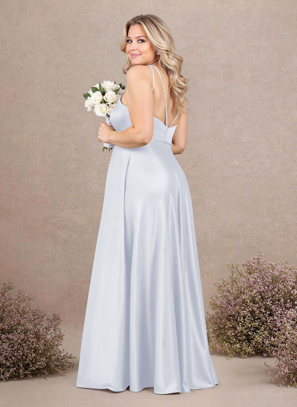 Classic Scoop Neck A-Line Floor-Length Satin Bridesmaid Dresses, product image 173