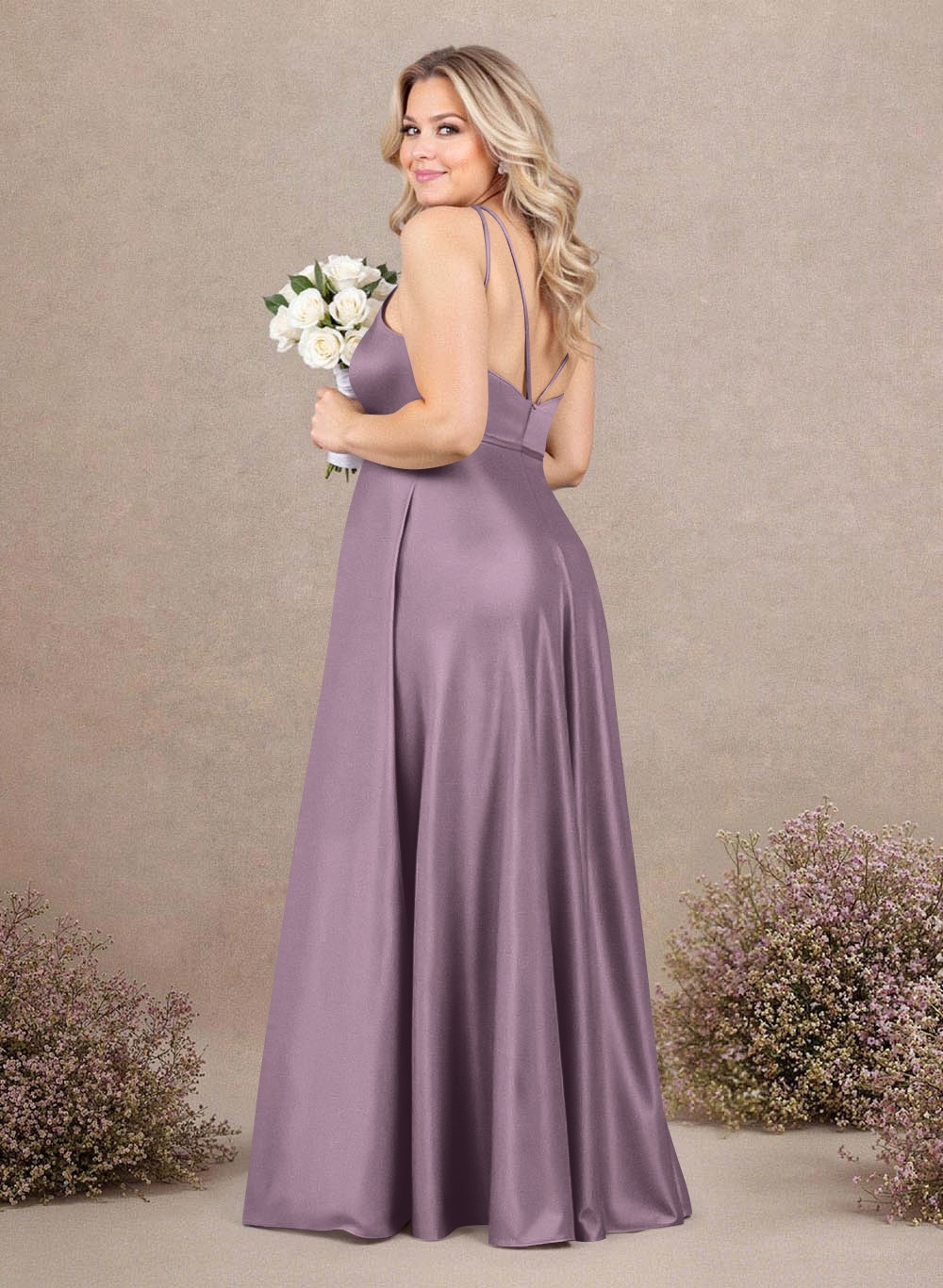 Classic Scoop Neck A-Line Floor-Length Satin Bridesmaid Dresses, product image 225
