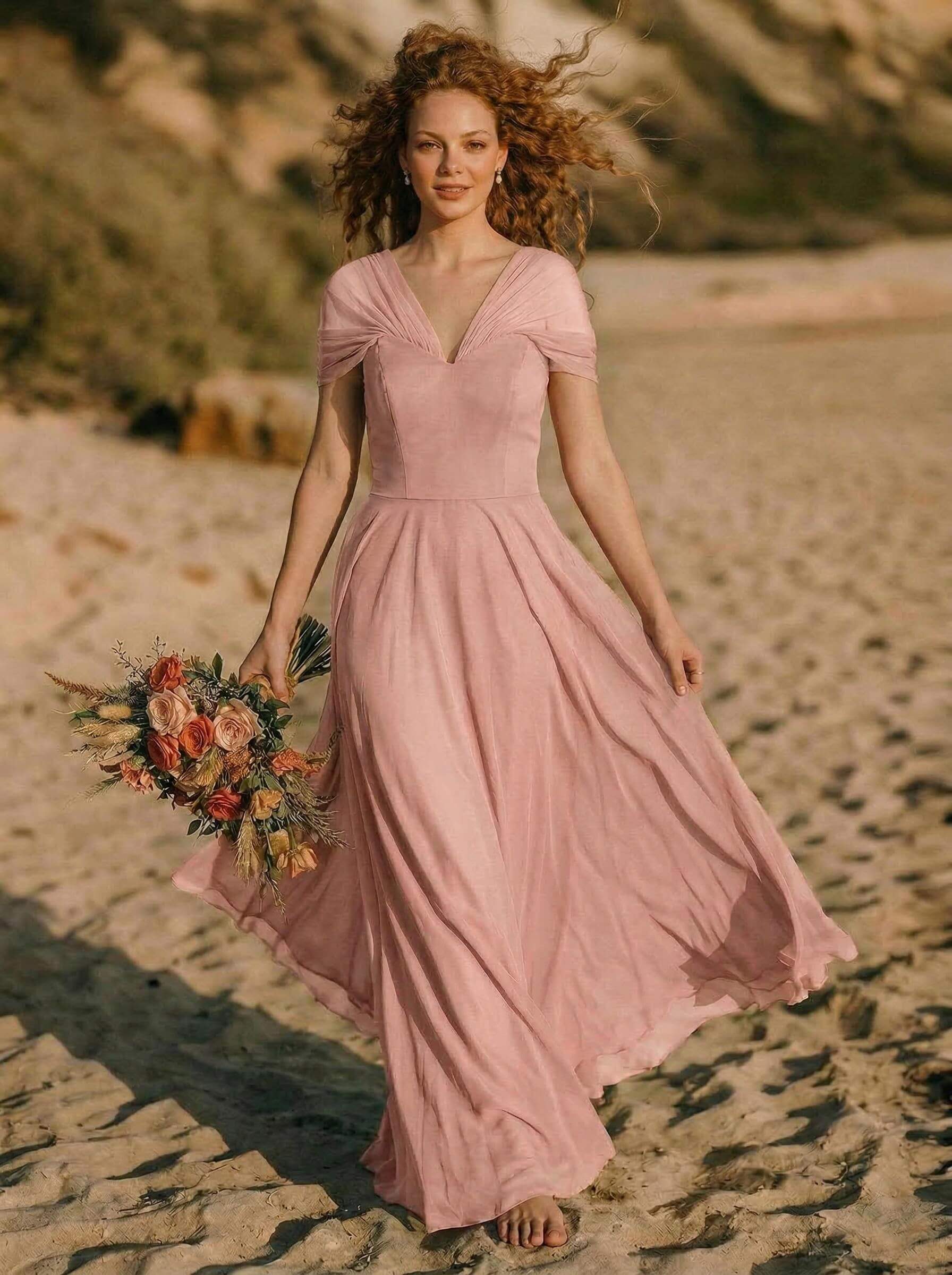 Elegant A-Line V-Neck Sleeveless Floor-Length Chiffon Bridesmaid Dresses, product image 22