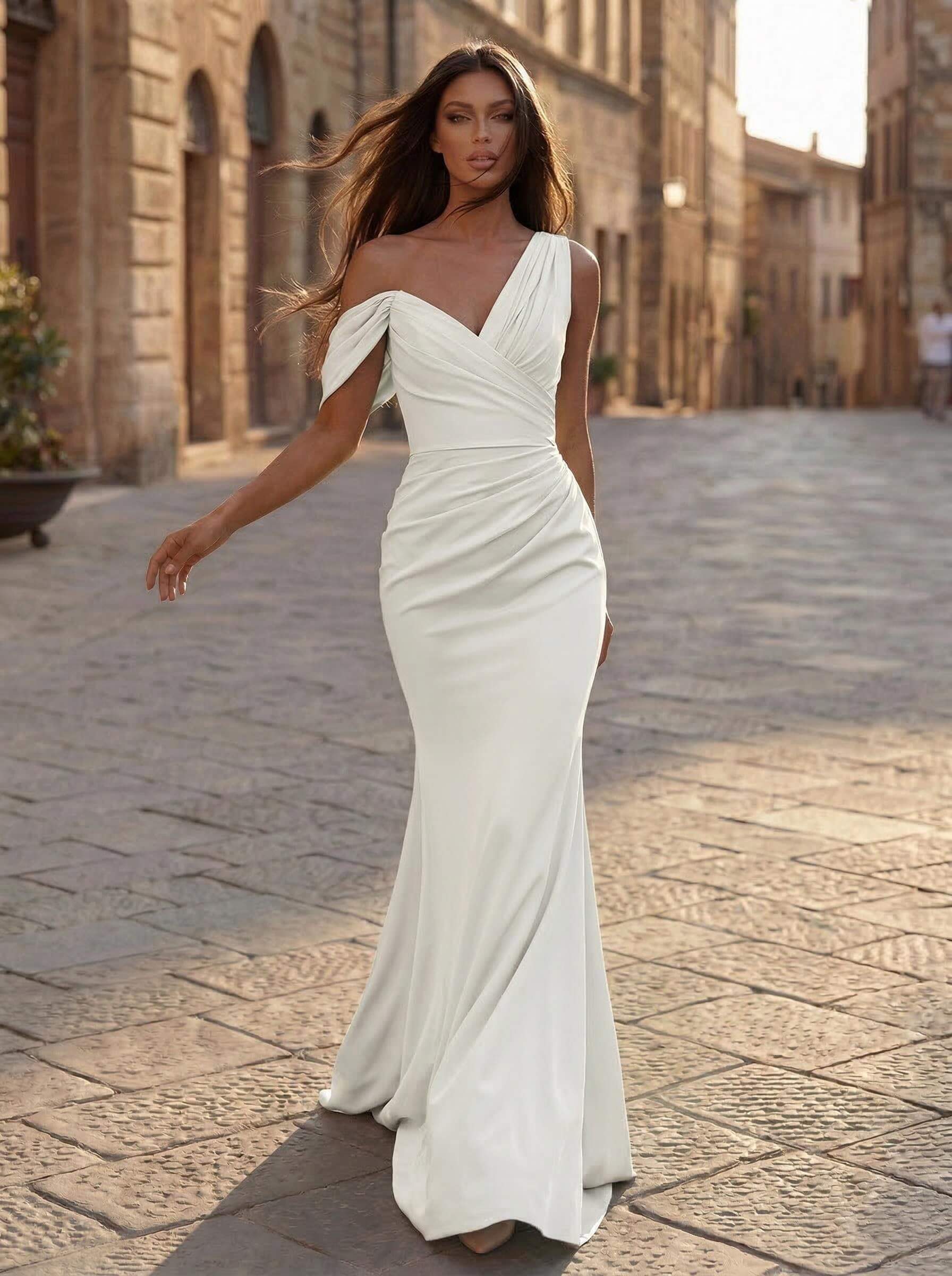 Trumpet/Mermaid Asymmetrical Sweep Train Crepe Satin Bridesmaid Dresses