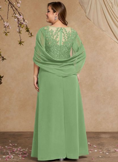 A-Line Illusion Neck Cape Sleeves Floor-Length Chiffon Mother Of The Bride Dresses