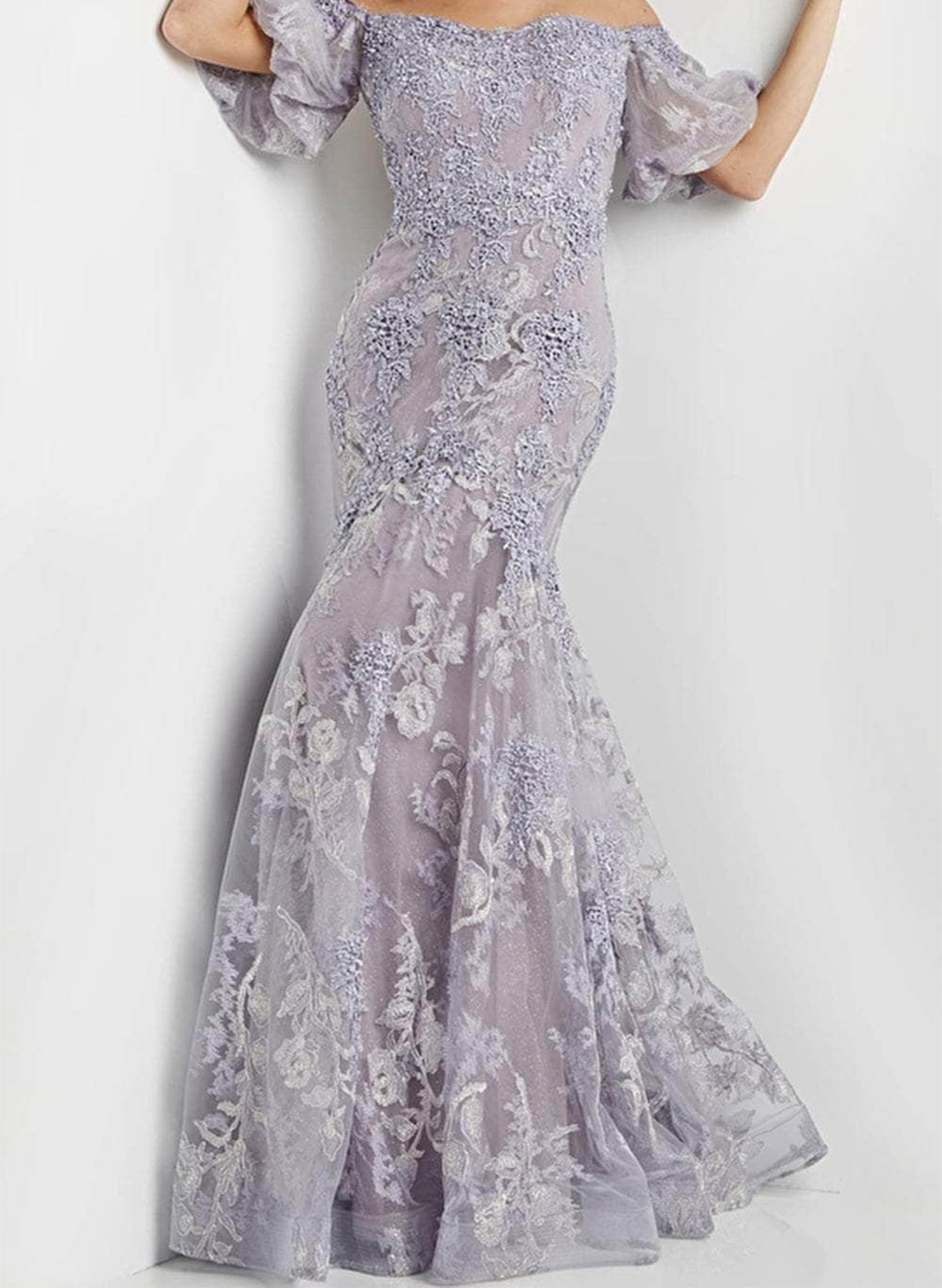 Trumpet/Mermaid Off-The-Shoulder Short Sleeves Floor-Length Tulle Evening Dresses, supplier image 2