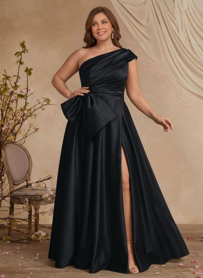 A-Line One-Shoulder Sleeveless Satin Mother Of The Bride Dresses With High Split