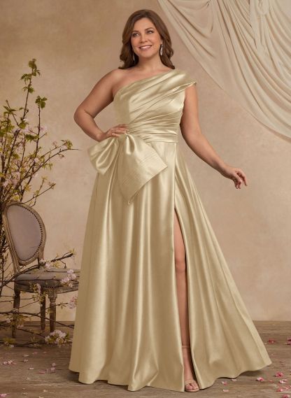 A-Line One-Shoulder Sleeveless Satin Mother Of The Bride Dresses With High Split