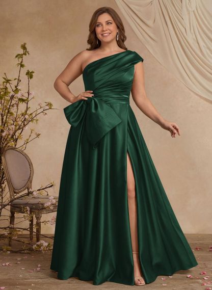 A-Line One-Shoulder Sleeveless Satin Mother Of The Bride Dresses With High Split