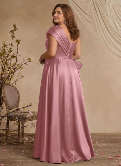 A-Line One-Shoulder Sleeveless Satin Mother Of The Bride Dresses With High Split