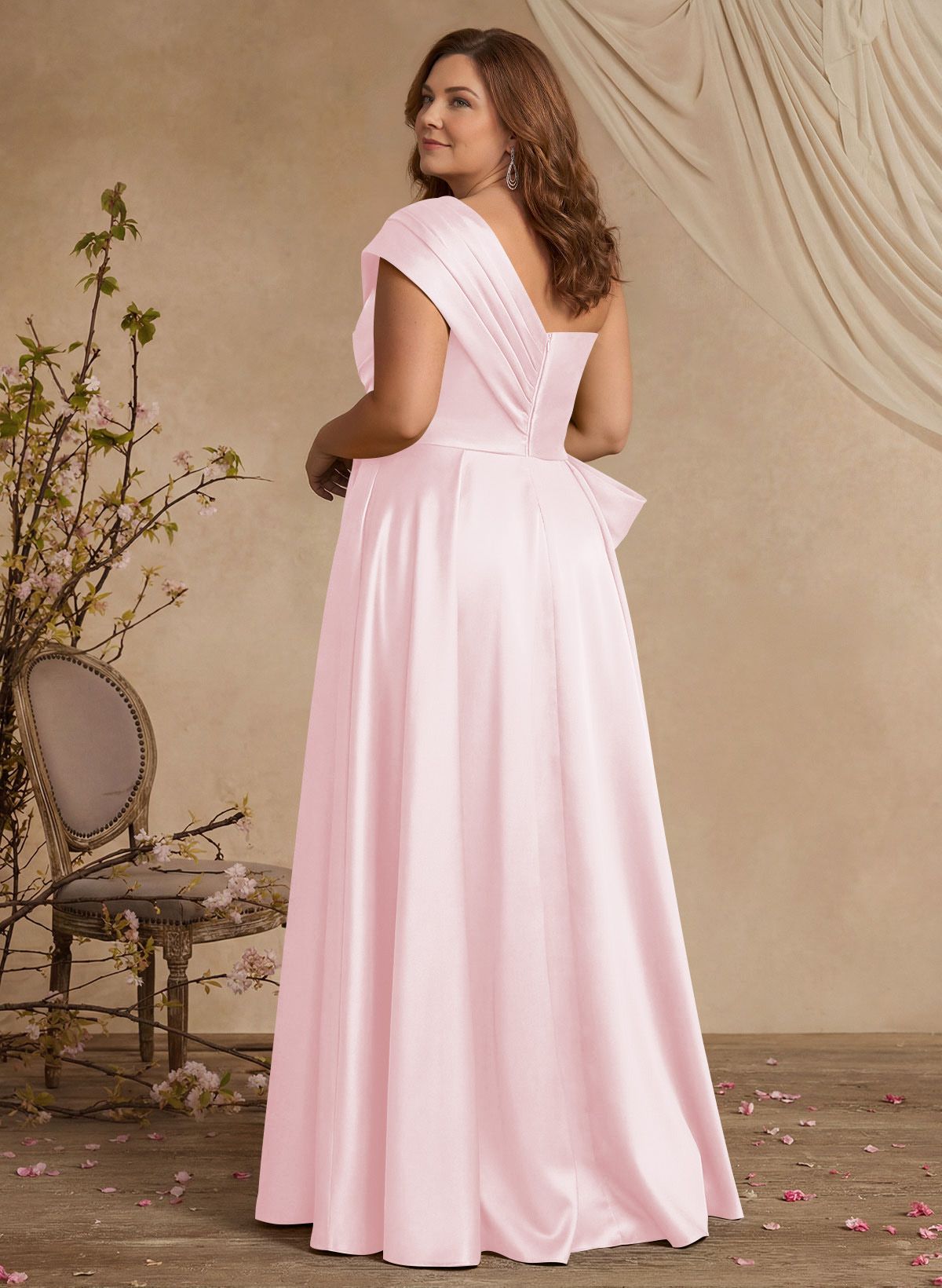 A-Line One-Shoulder Sleeveless Satin Mother Of The Bride Dresses With High Split