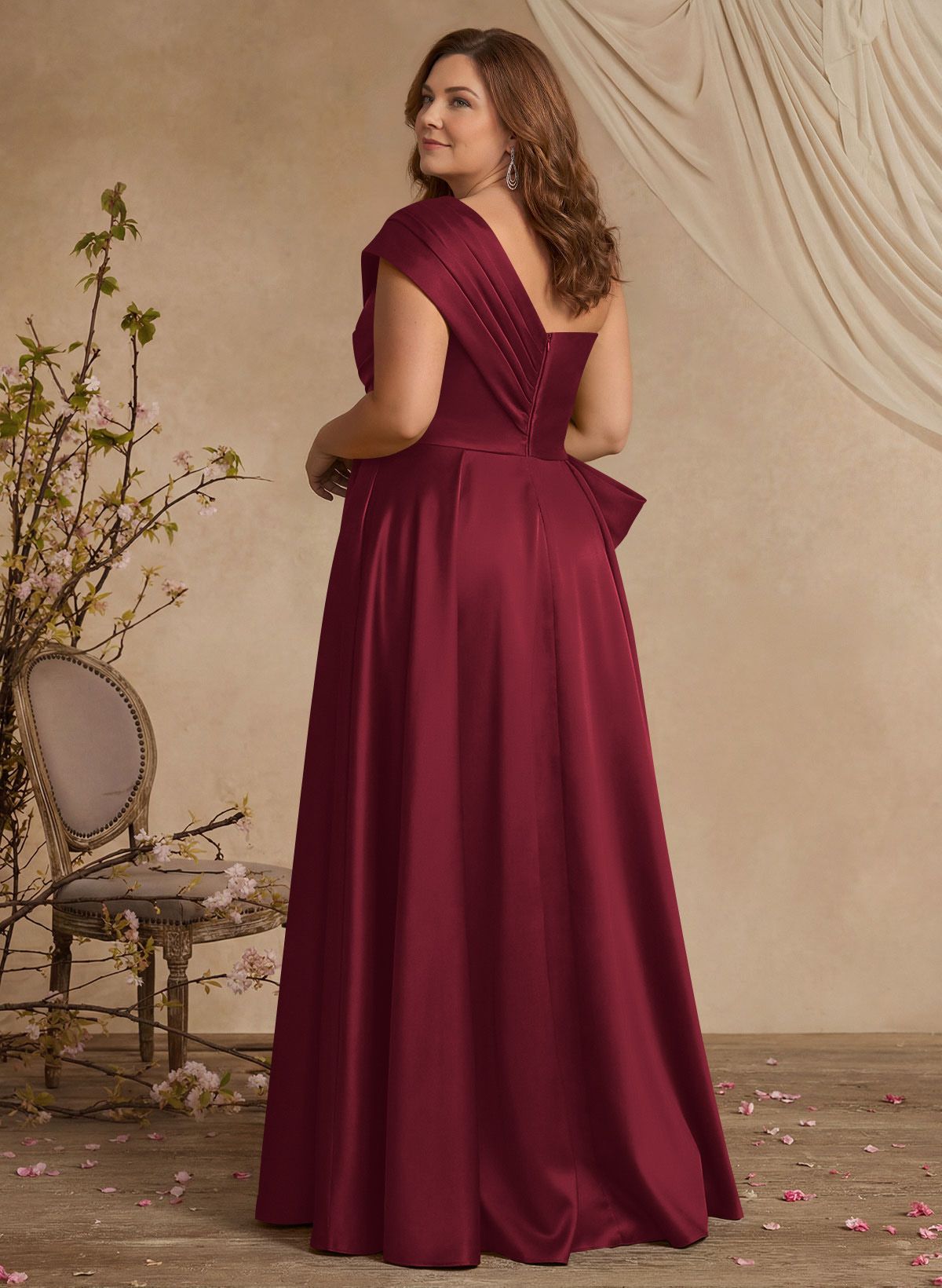 A-Line One-Shoulder Sleeveless Satin Mother Of The Bride Dresses With High Split