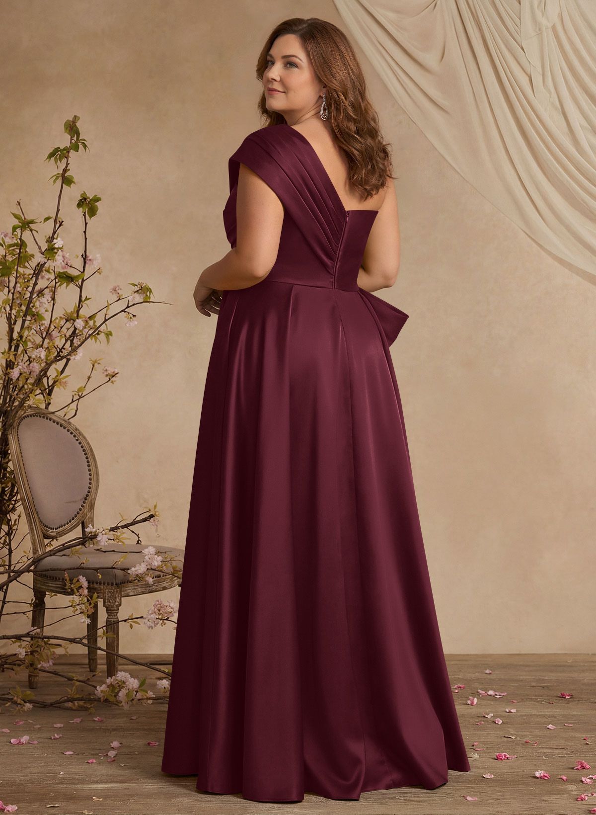 A-Line One-Shoulder Sleeveless Satin Mother Of The Bride Dresses With High Split