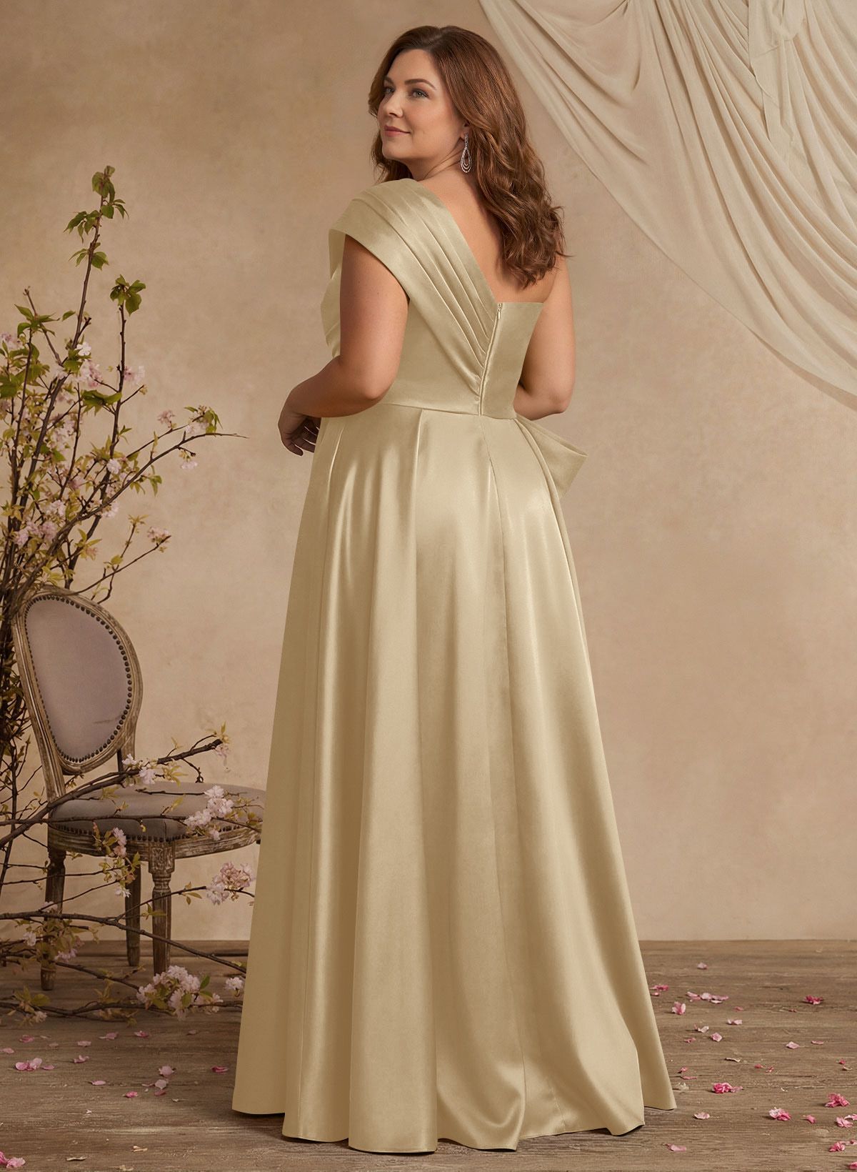 A-Line One-Shoulder Sleeveless Satin Mother Of The Bride Dresses With High Split