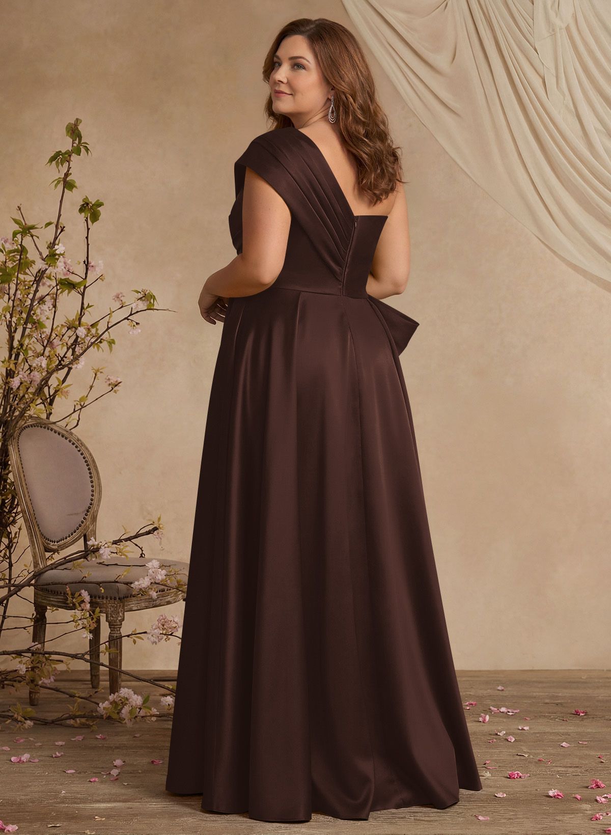 A-Line One-Shoulder Sleeveless Satin Mother Of The Bride Dresses With High Split
