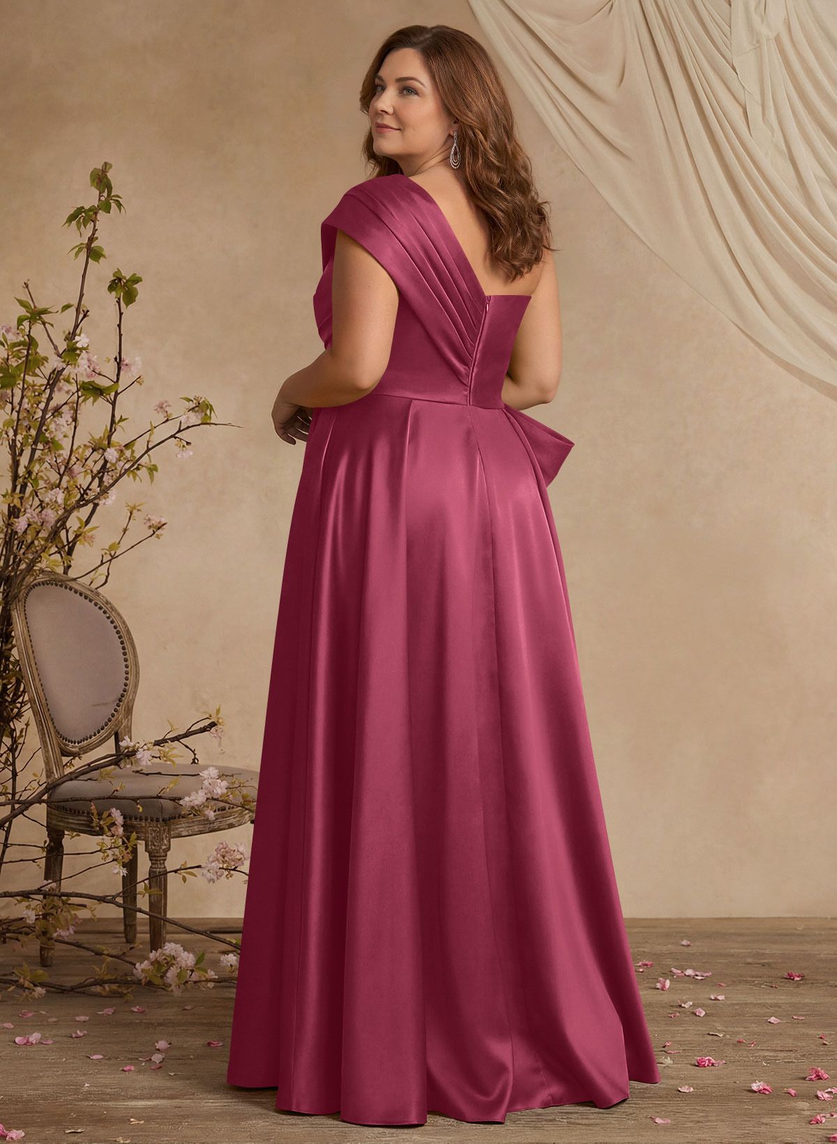 A-Line One-Shoulder Sleeveless Satin Mother Of The Bride Dresses With High Split