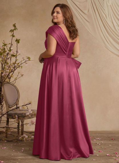 A-Line One-Shoulder Sleeveless Satin Mother Of The Bride Dresses With High Split