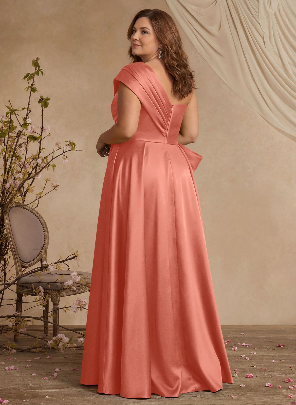 A-Line One-Shoulder Sleeveless Satin Mother Of The Bride Dresses With High Split