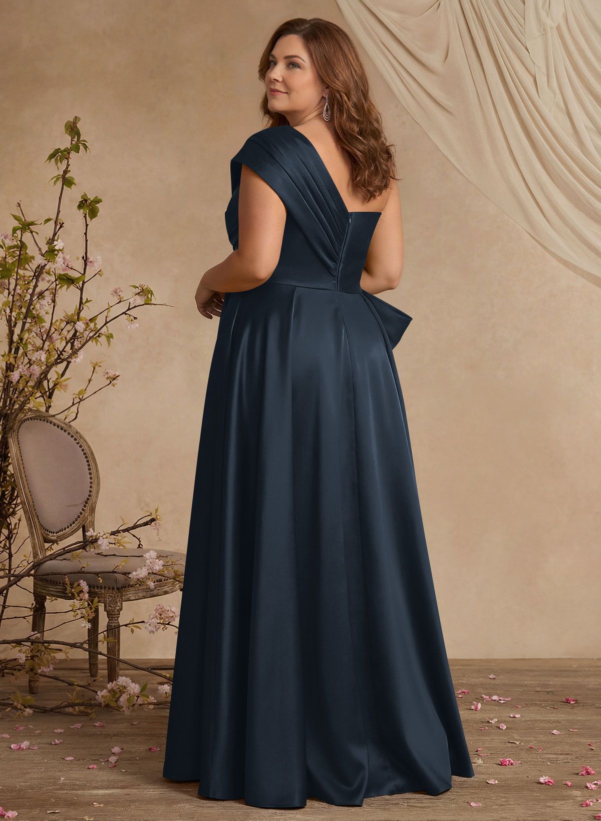 A-Line One-Shoulder Sleeveless Satin Mother Of The Bride Dresses With High Split