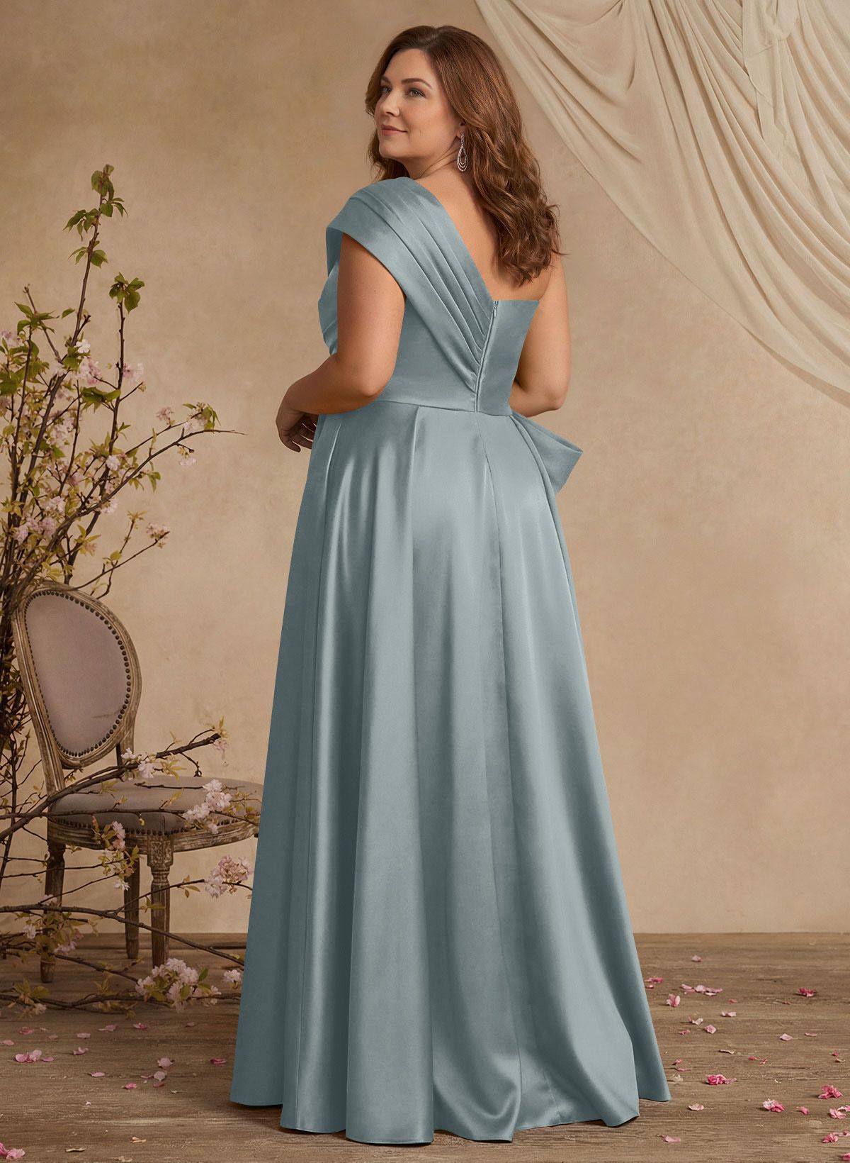 A-Line One-Shoulder Sleeveless Satin Mother Of The Bride Dresses With High Split