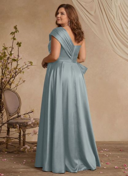 A-Line One-Shoulder Sleeveless Satin Mother Of The Bride Dresses With High Split