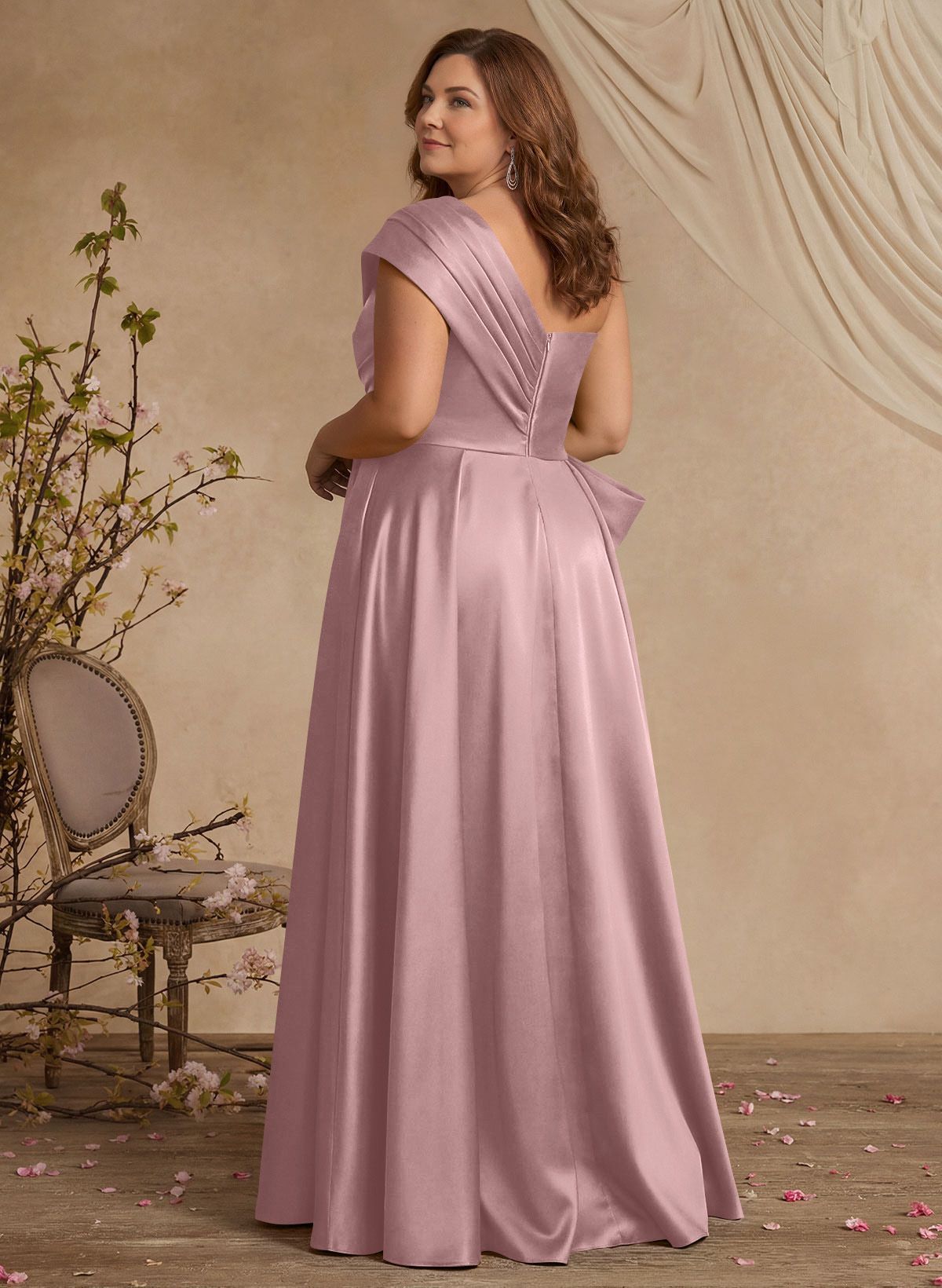 A-Line One-Shoulder Sleeveless Satin Mother Of The Bride Dresses With High Split