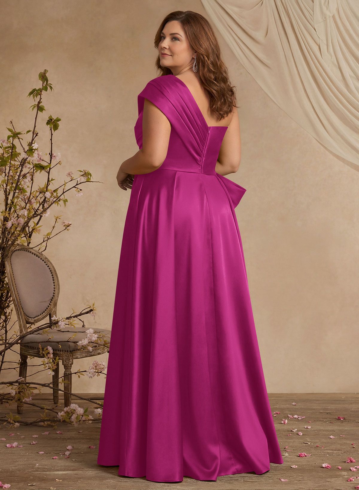 A-Line One-Shoulder Sleeveless Satin Mother Of The Bride Dresses With High Split
