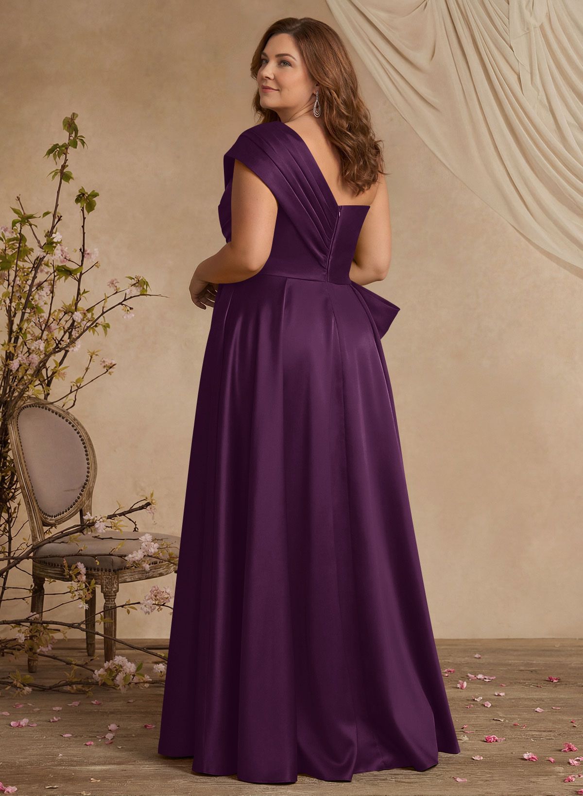 A-Line One-Shoulder Sleeveless Satin Mother Of The Bride Dresses With High Split