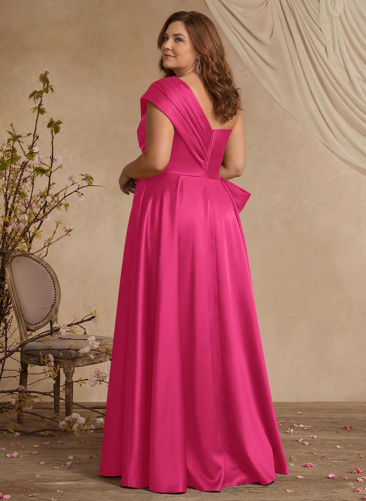 A-Line One-Shoulder Sleeveless Satin Mother Of The Bride Dresses With High Split