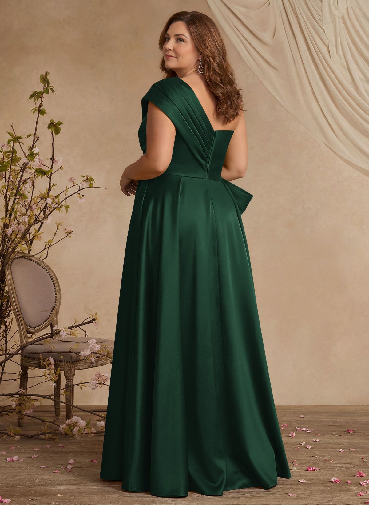 A-Line One-Shoulder Sleeveless Satin Mother Of The Bride Dresses With High Split