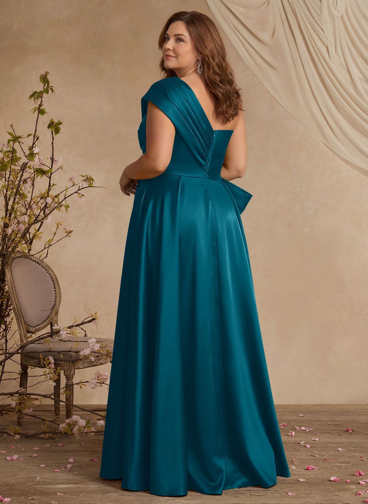A-Line One-Shoulder Sleeveless Satin Mother Of The Bride Dresses With High Split