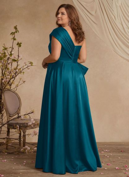 A-Line One-Shoulder Sleeveless Satin Mother Of The Bride Dresses With High Split