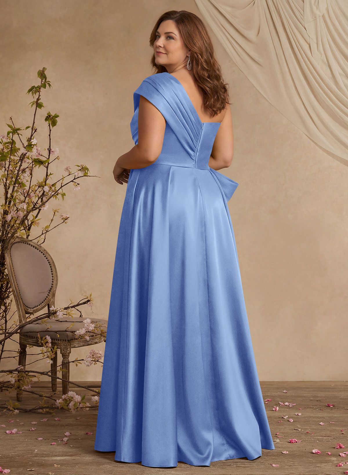 A-Line One-Shoulder Sleeveless Satin Mother Of The Bride Dresses With High Split