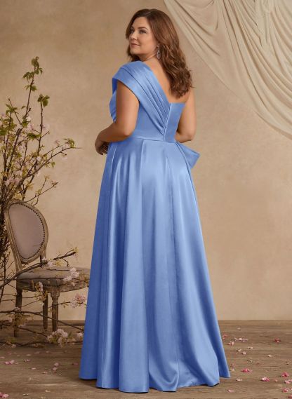 A-Line One-Shoulder Sleeveless Satin Mother Of The Bride Dresses With High Split