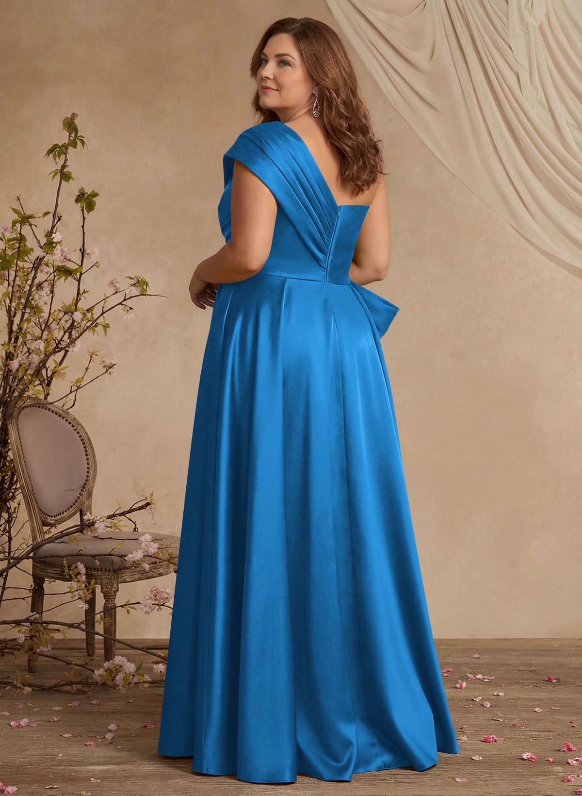 A-Line One-Shoulder Sleeveless Satin Mother Of The Bride Dresses With High Split