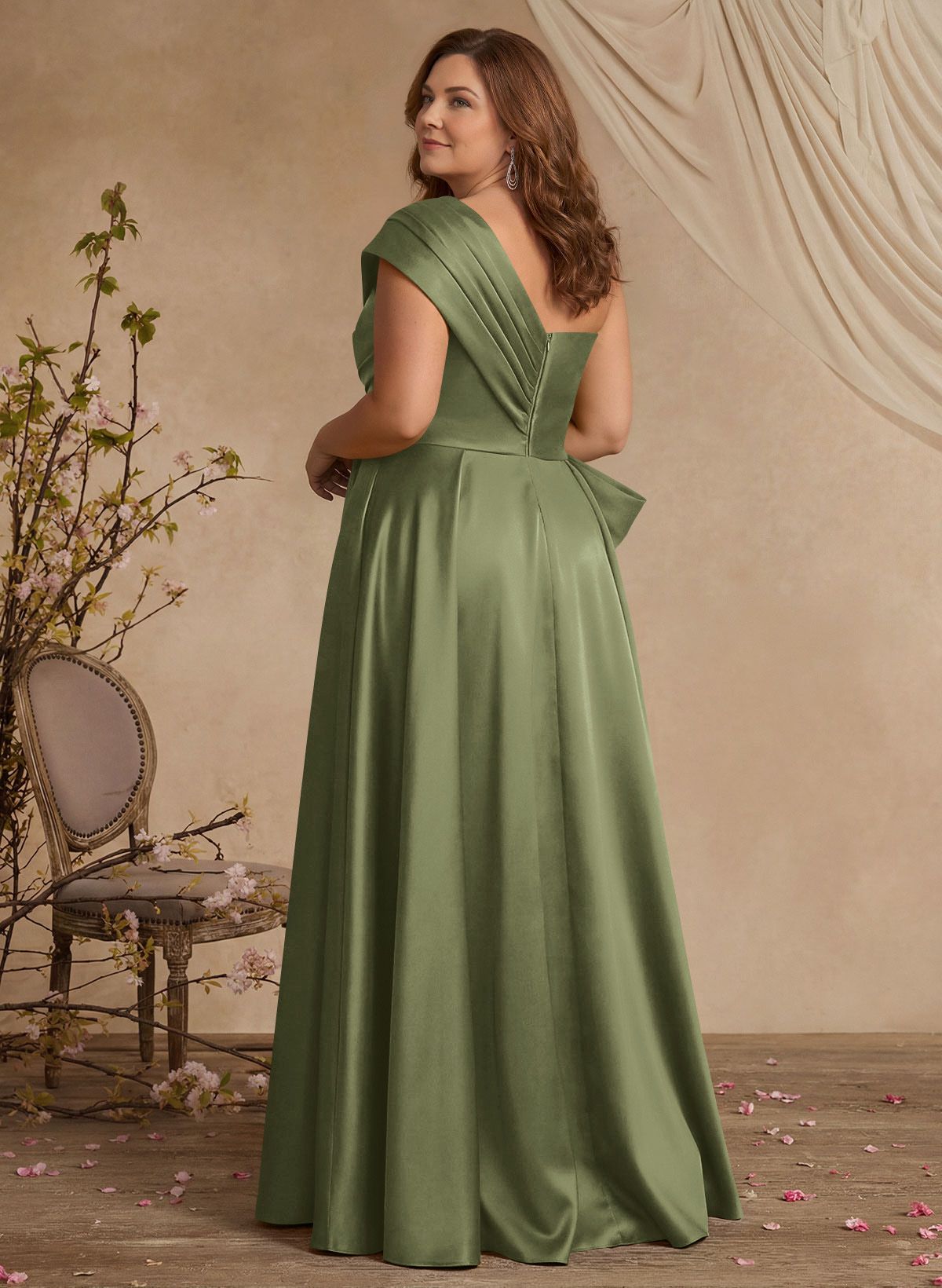 A-Line One-Shoulder Sleeveless Satin Mother Of The Bride Dresses With High Split