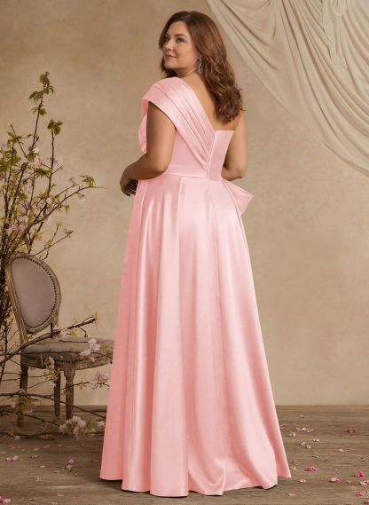 A-Line One-Shoulder Sleeveless Satin Mother Of The Bride Dresses With High Split
