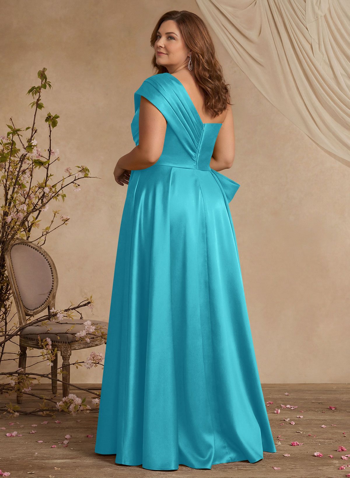 A-Line One-Shoulder Sleeveless Satin Mother Of The Bride Dresses With High Split