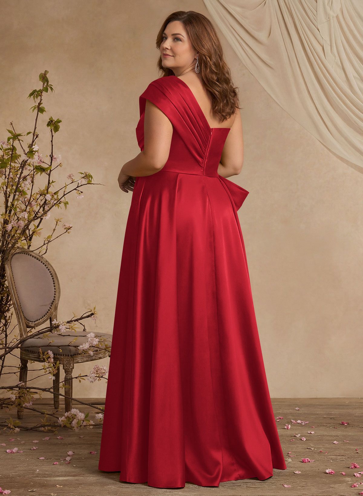A-Line One-Shoulder Sleeveless Satin Mother Of The Bride Dresses With High Split