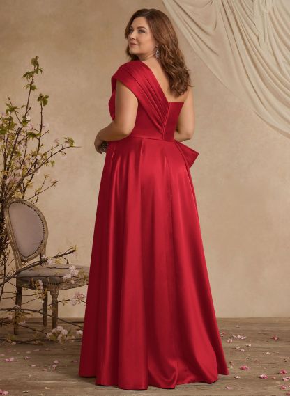 A-Line One-Shoulder Sleeveless Satin Mother Of The Bride Dresses With High Split
