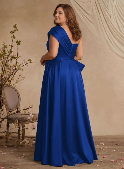 A-Line One-Shoulder Sleeveless Satin Mother Of The Bride Dresses With High Split