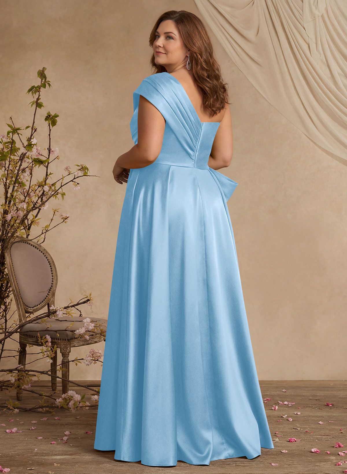 A-Line One-Shoulder Sleeveless Satin Mother Of The Bride Dresses With High Split