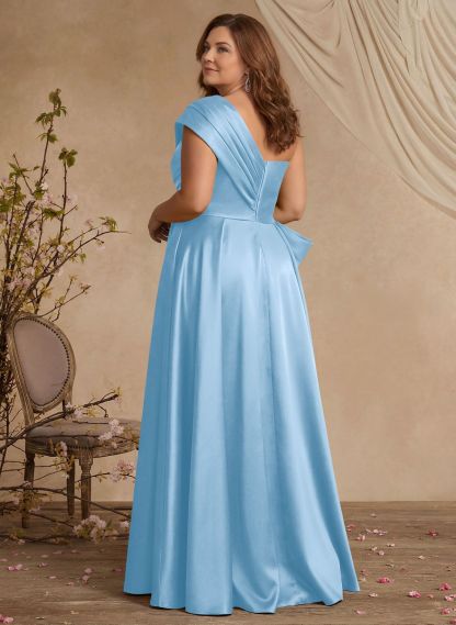A-Line One-Shoulder Sleeveless Satin Mother Of The Bride Dresses With High Split