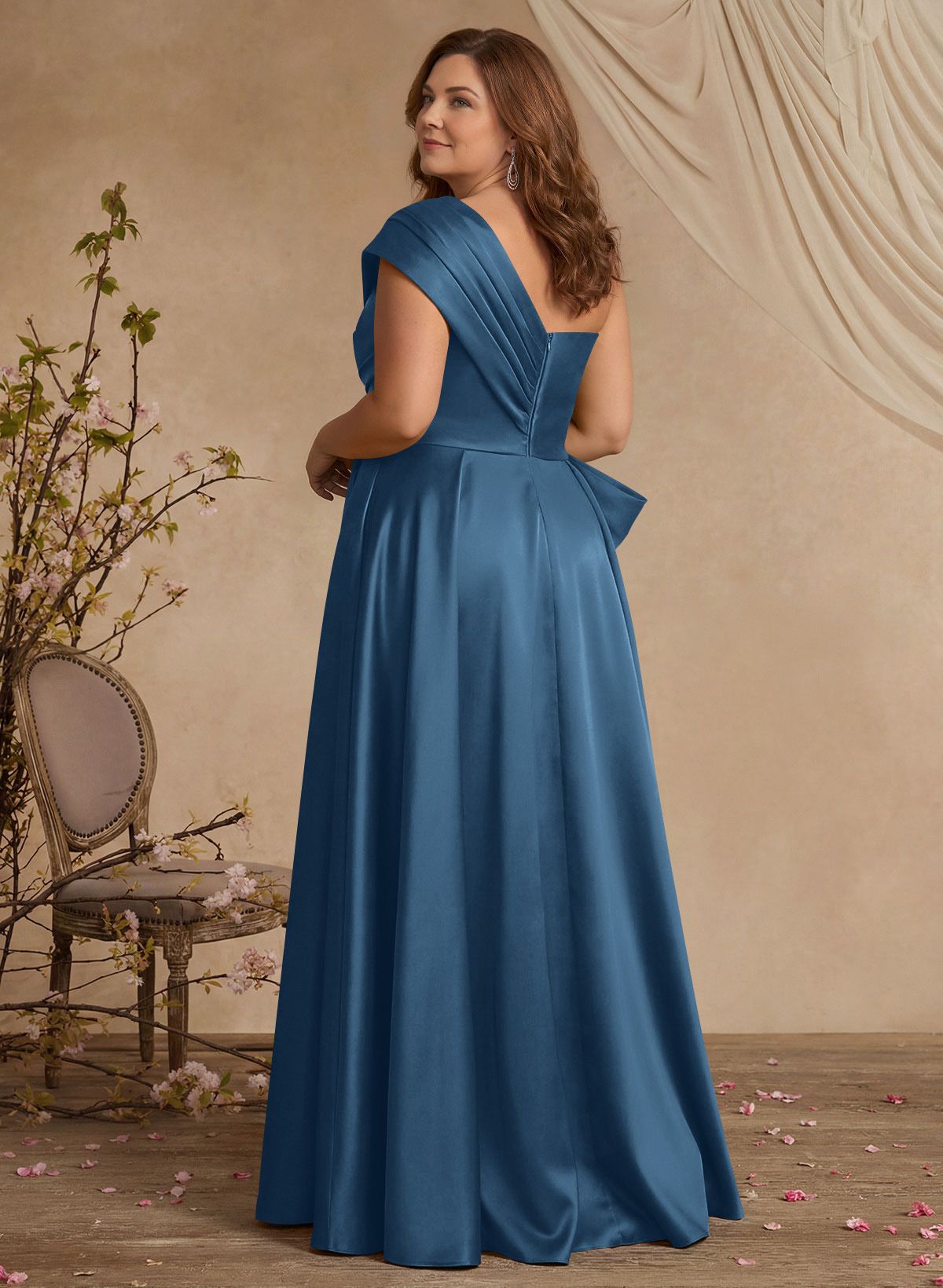 A-Line One-Shoulder Sleeveless Satin Mother Of The Bride Dresses With High Split