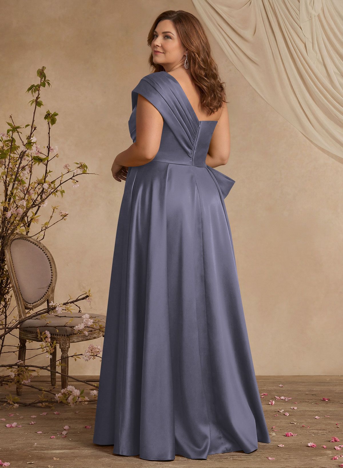 A-Line One-Shoulder Sleeveless Satin Mother Of The Bride Dresses With High Split
