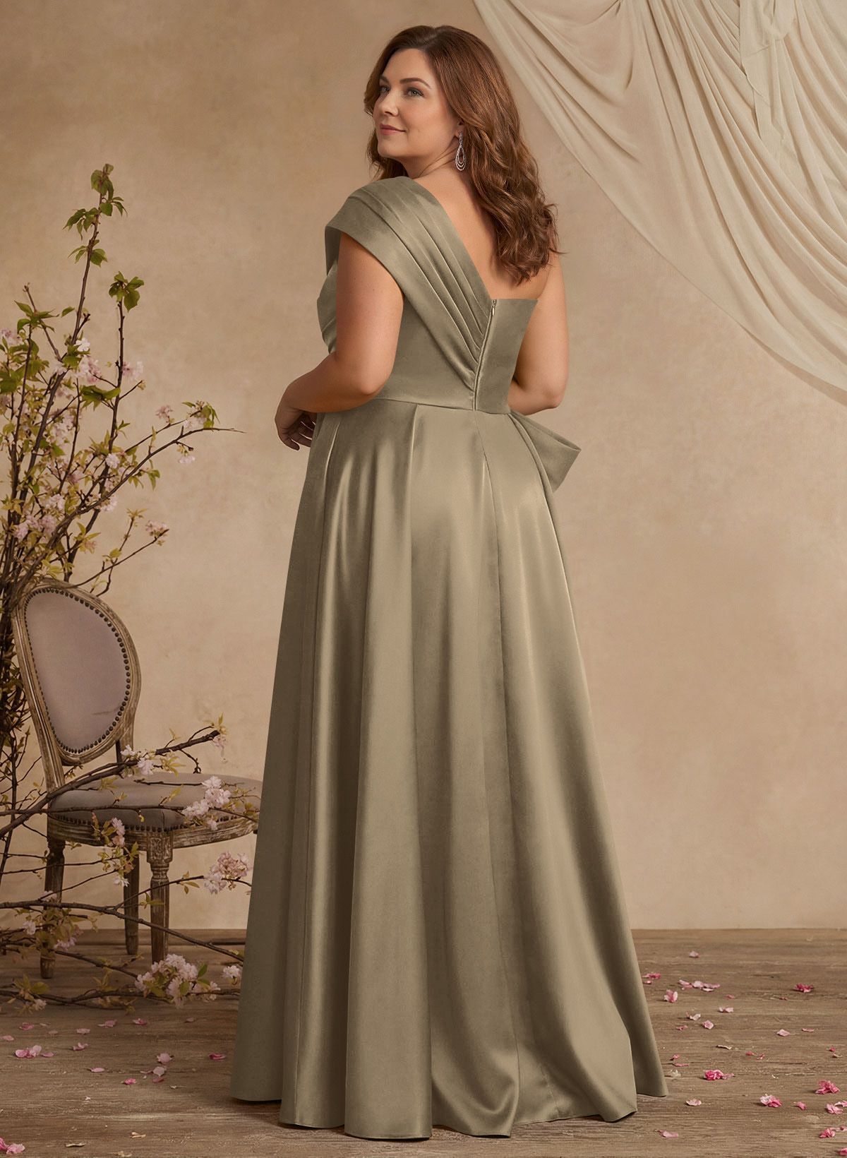 A-Line One-Shoulder Sleeveless Satin Mother Of The Bride Dresses With High Split