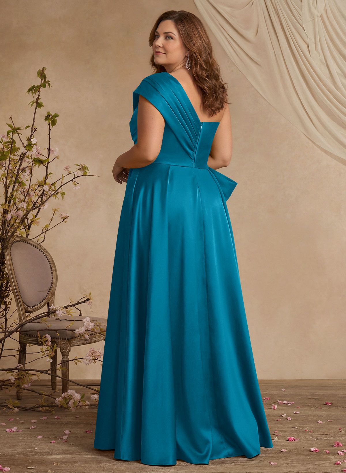 A-Line One-Shoulder Sleeveless Satin Mother Of The Bride Dresses With High Split