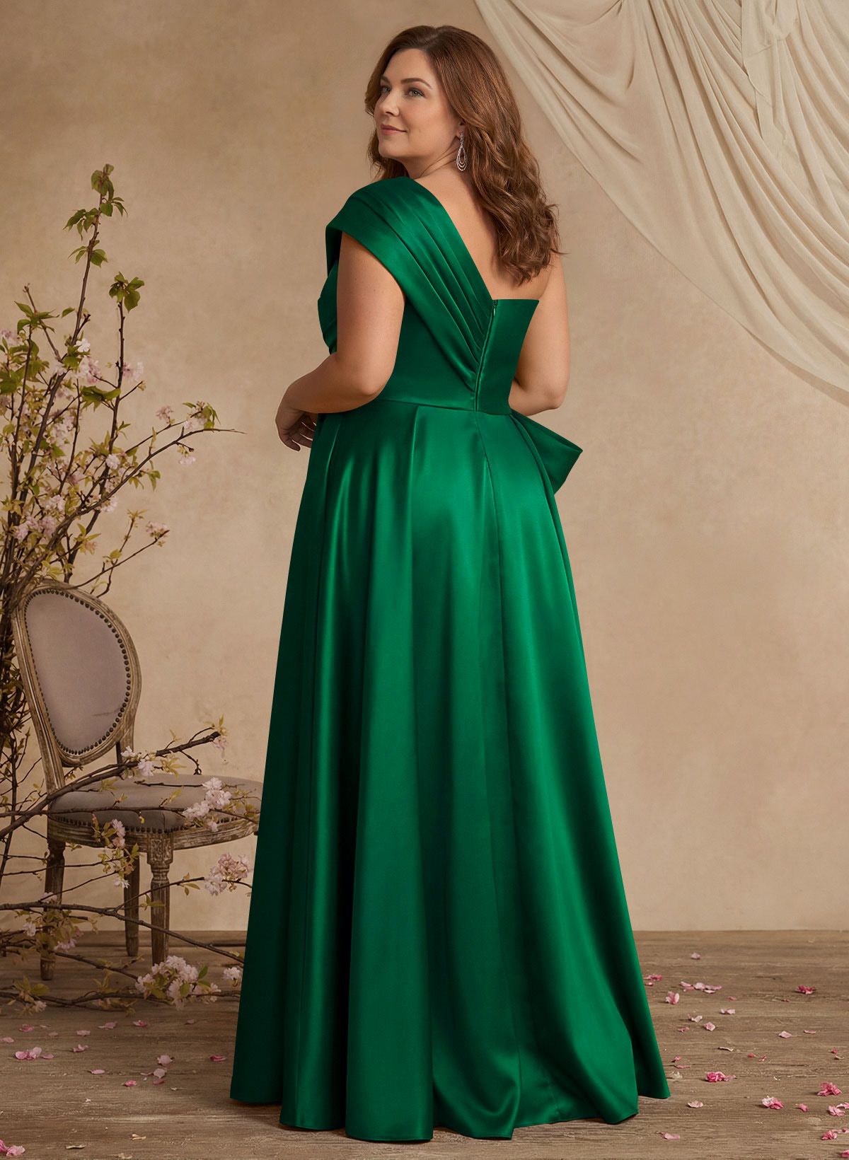A-Line One-Shoulder Sleeveless Satin Mother Of The Bride Dresses With High Split