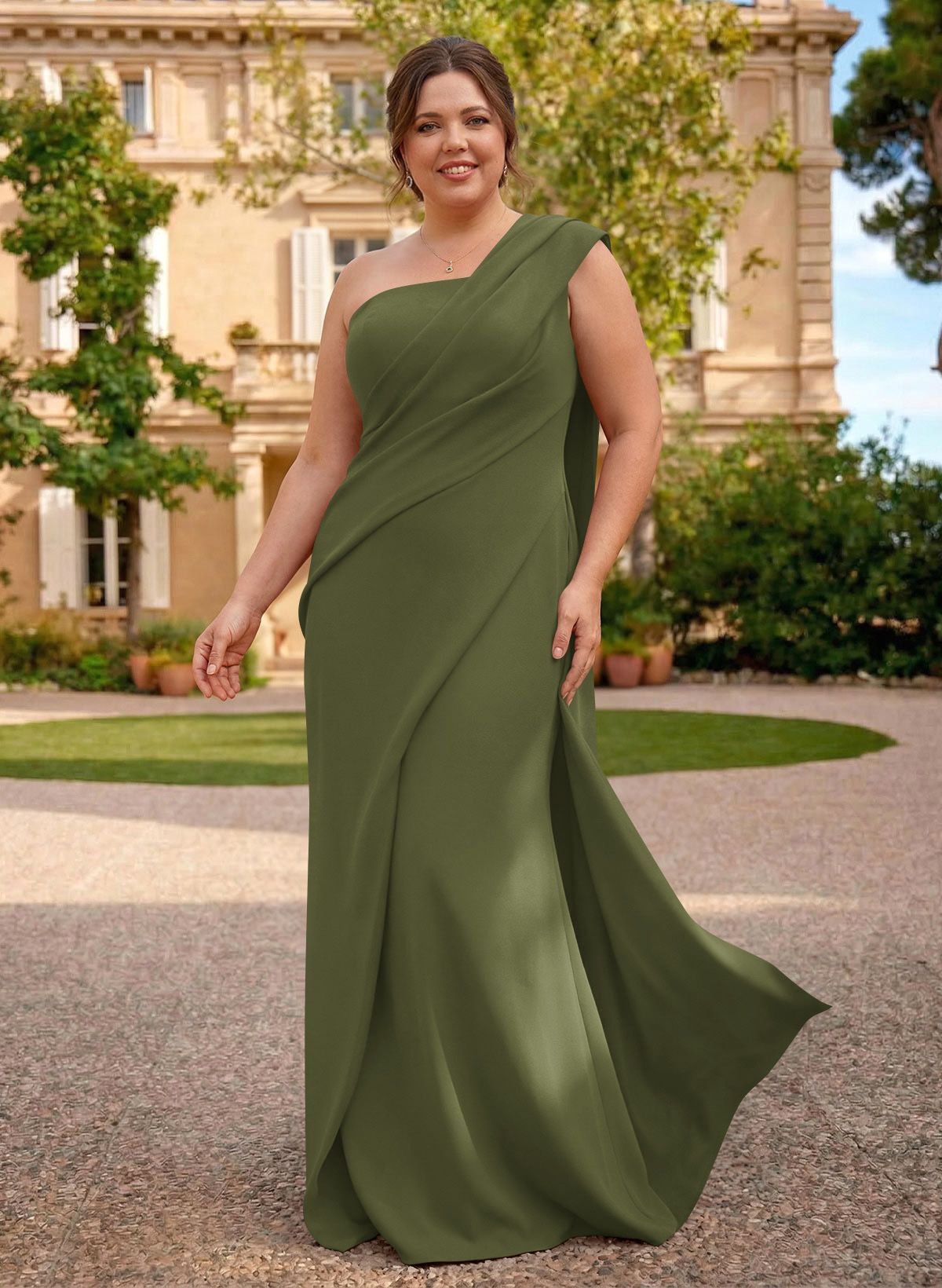 One-Shoulder Floor-Length Elastic Satin Mother Of The Bride Dresses