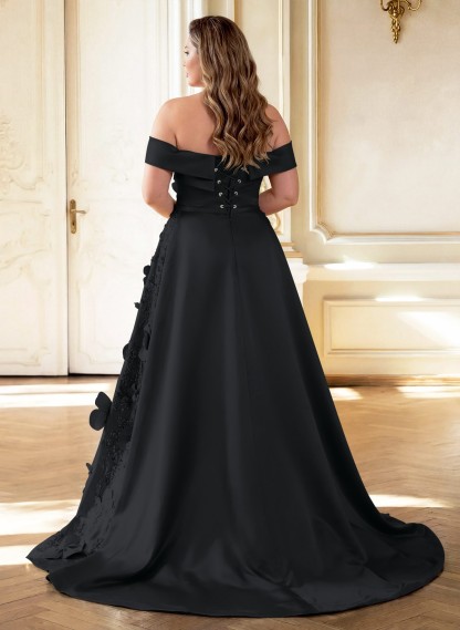 Trumpet/Mermaid Off-The-Shoulder Sweep Train Satin Mother Of The Bride Dresses With Overskirt Dress